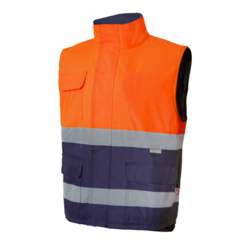 Chaleco acolchado de alta visibilidad bicolor Azul Marino / Naranja Flúor (230) Talla M