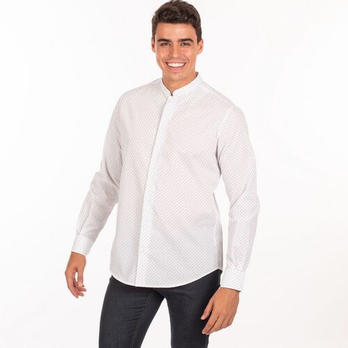 Camisa de caballero Mod. FIORE (1109) Blanco con topos marino Talla 48