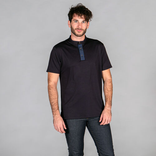 Polo con cuello mao tejano (001) Negro Talla XS