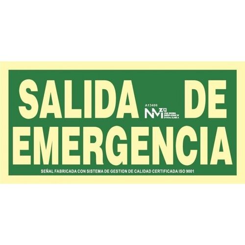Seal "SALIDA DE EMERGENCIA". Tamao 594x297 mm.