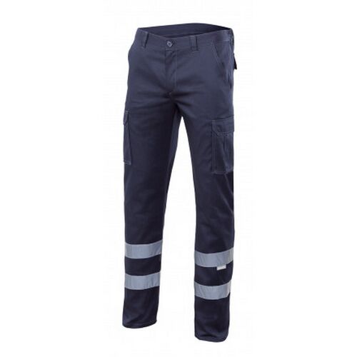 Pantalón elastico multibolsillos con bandas reflectantes Azul Marino Talla 38