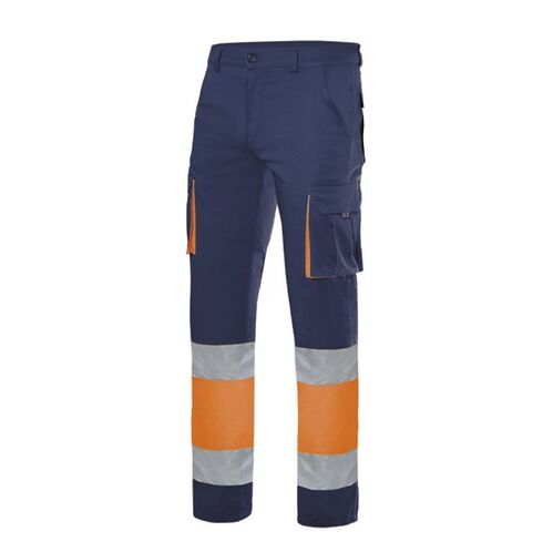 Pantalón de alta visibilidad 100% algodón Azul Marino / Naranja Fluor (1/19) Talla S