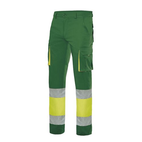 Pantalón de alta visibilidad 100% algodón Amarillo Fluor / Verde (110) Talla M