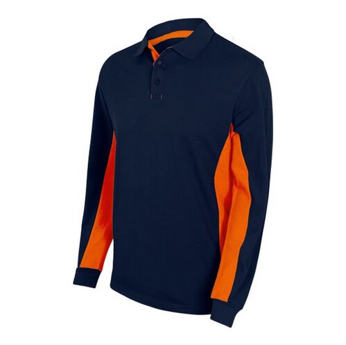 Polo bicolor de manga larga Azul Marino / Naranja Talla 3XL