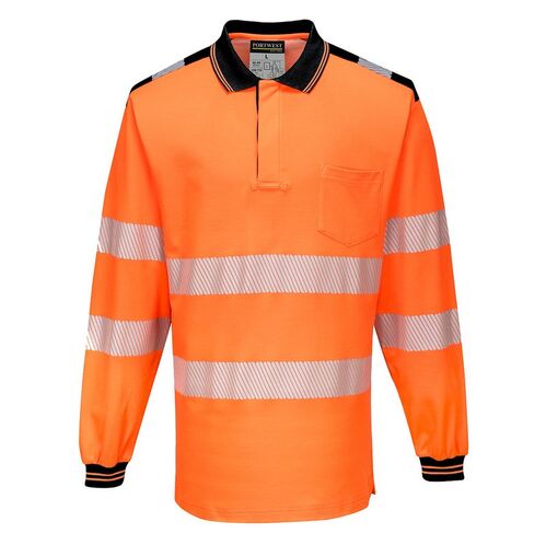 Polo de alta visibilidad de manga larga PW3 Naranja Fluor / Negro Talla 3XL