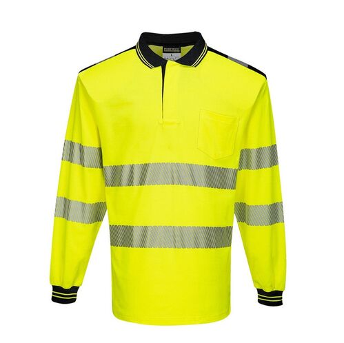 Polo de alta visibilidad de manga larga PW3 Amarillo Fluor / Negro Talla M