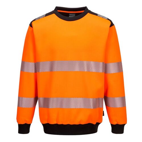 Sudadera de alta visibilidad con cuello redondo PW3 Naranja Fluor / Negro Talla S