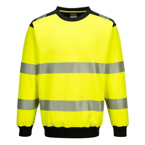 Sudadera de alta visibilidad con cuello redondo PW3 Amarillo Fluor / Negro Talla M