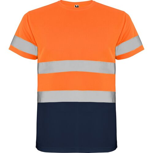 Camiseta de alta visibilidad Mod. DELTA Naranja Fluor / Azul Marino Talla S