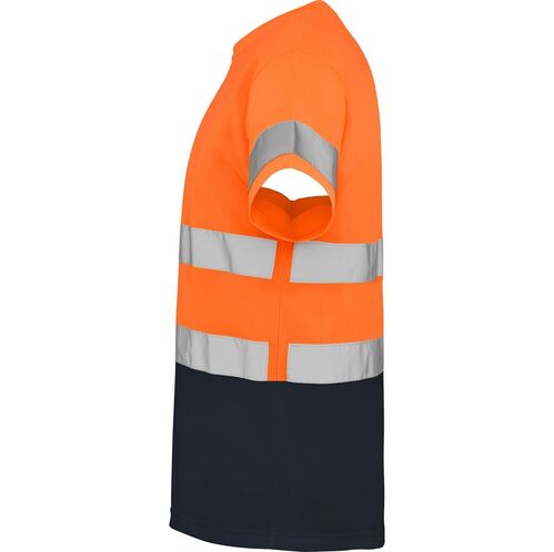 Camiseta de alta visibilidad Mod. DELTA Naranja Fluor / Azul Marino Talla S