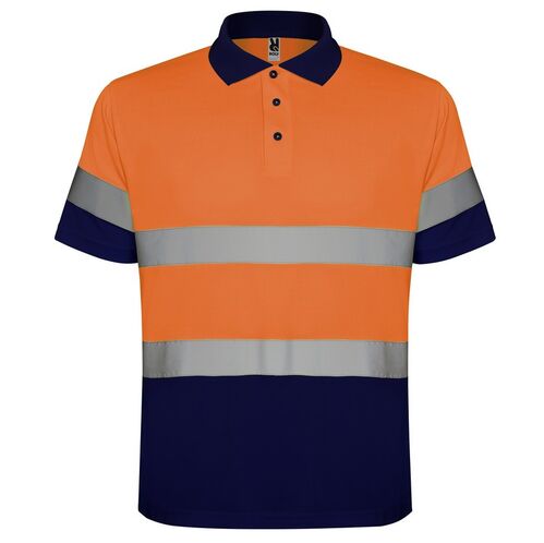 Polo de alta visibilidad Mod. POLARIS Naranja Fluor / Azul Marino Talla S