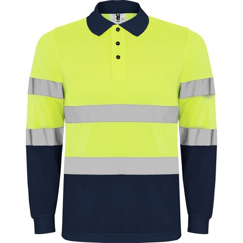 Polo de alta visibilidad Mod. POLARIS LS Amarillo Fluor / Azul Marino Talla S