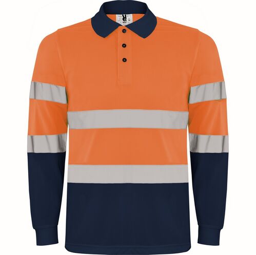 Polo de alta visibilidad Mod. POLARIS LS Naranja Fluor / Azul Marino Talla S