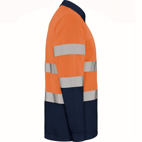 Polo de alta visibilidad Mod. POLARIS LS Naranja Fluor / Azul Marino Talla S