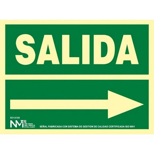 Señal de SALIDA FLECHA DERECHA de PVC 1mm. Clase A. Tamaño 224X300MM