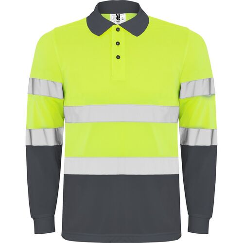 Polo de alta visibilidad Mod. POLARIS LS Amarillo Fluor / Plomo Talla S