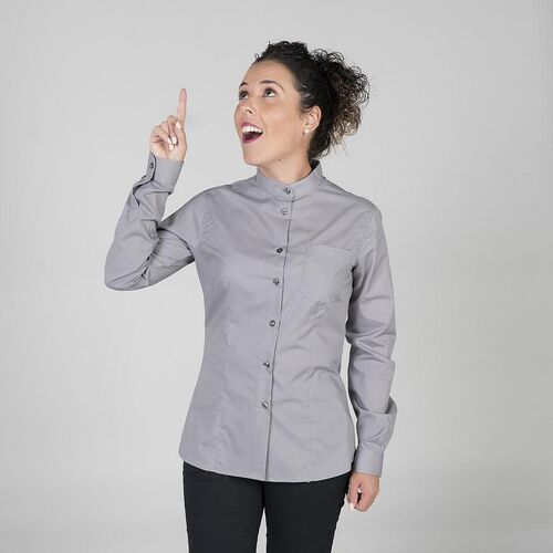 Camisa de chica manga larga y cuello mao (754) Popelin Gris Perla Talla M