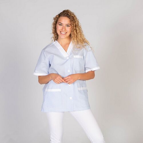 Casaca sanitaria abierta con botones y combi vichy Vichy Celeste Raya Ancha (403) Talla S