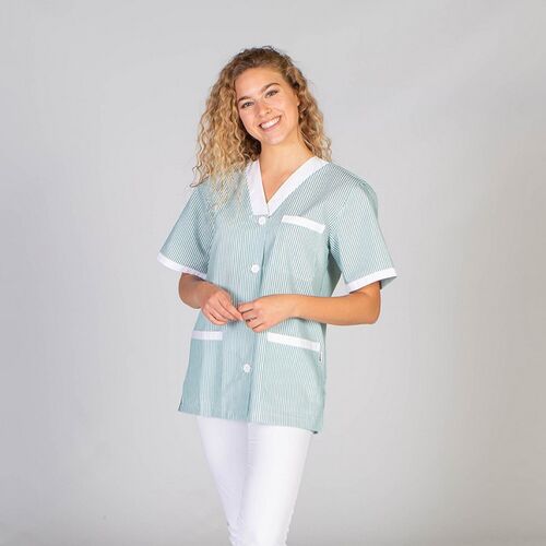 Casaca sanitaria abierta con botones y combi vichy Vichy Verde Raya Ancha (404) Talla M