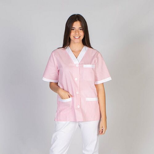 Casaca sanitaria abierta con botones y combi vichy (406) Vichy Rosa R.A  Talla S
