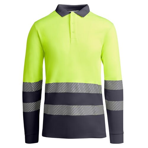 Polo de alta visibilidad con algodn Mod. ATRIO LS Plomo/Amarillo Fluor (23/221) Talla S