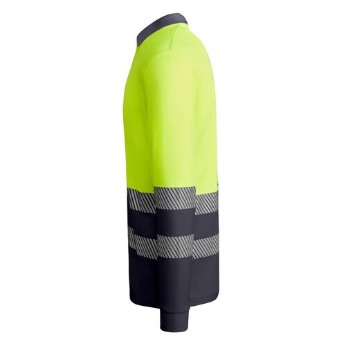 Polo de alta visibilidad con algodn Mod. ATRIO LS Plomo/Amarillo Fluor (23/221) Talla S