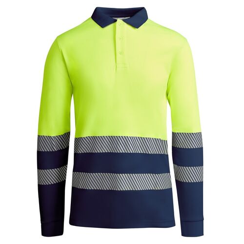 Polo de alta visibilidad con algodn Mod. ATRIO LS Marino/Amarillo Fluor (55/221) Talla L