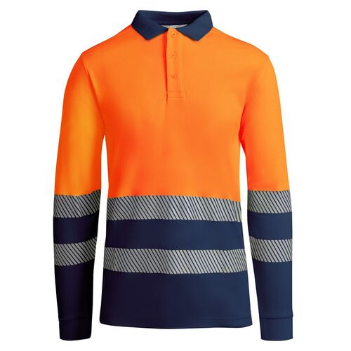 Polo de alta visibilidad con algodn Mod. ATRIO LS Marino/Naranja Fluor (55/223) Talla S