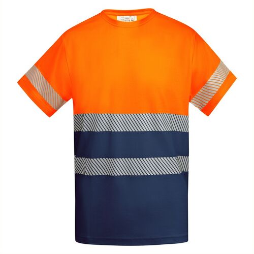 Camiseta de alta visibilidad con algodón Mod. TAURI Marino/Naranja Fluor (55/223) Talla XL