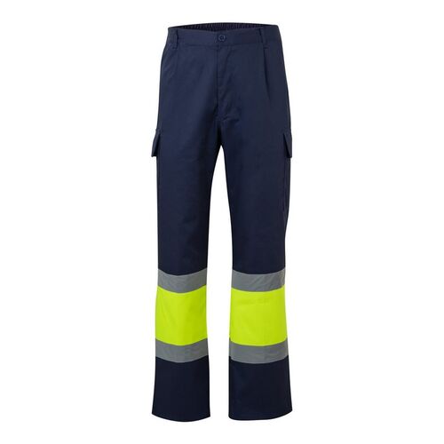 Pantalón multibolsillos básico de alta visibilidad Azul Marino / Amarillo Fluor (60) Talla XXL