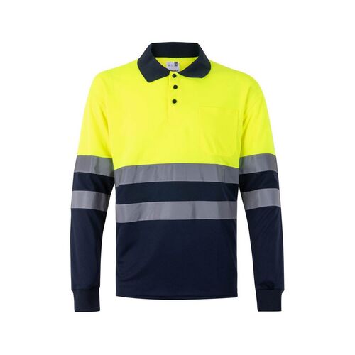 Polo manga larga de alta visibilidad Azul Marino / Amarillo Fluor (60) Talla L