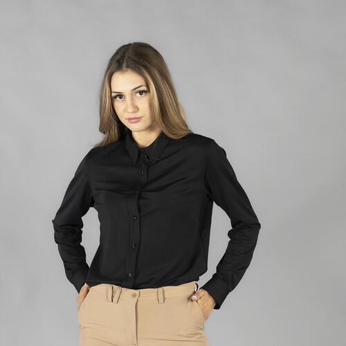 Camisa de mujer con tejido INTERLOCK Mod. CERDEA (001) Negro Talla XS