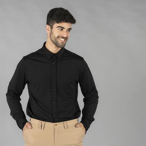 Camisa de hombre con tejido INTERLOCK Mod. LUZN (001) Negro Talla 38