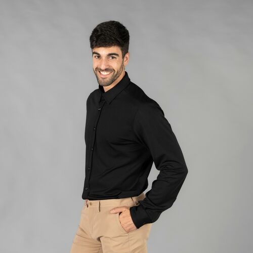 Camisa de hombre con tejido INTERLOCK Mod. LUZN (001) Negro Talla 38