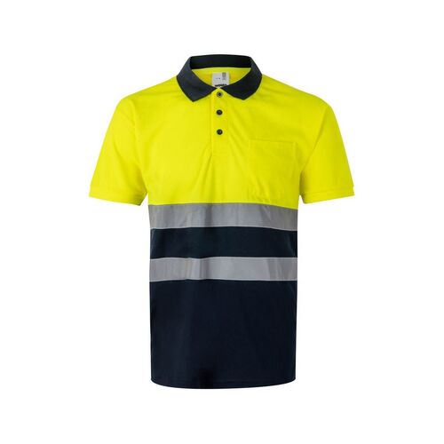 Polo manga corta de alta visibilidad (serigrafía en pecho y espalda a 2 colores) Amarillo Fluor / Azul Marino Talla M