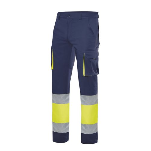 Pantalón stretch de alta visibilidad bicolor (serigrafía en tapeta a 1 color) Amarillo Fluor / Azul Marino Talla M