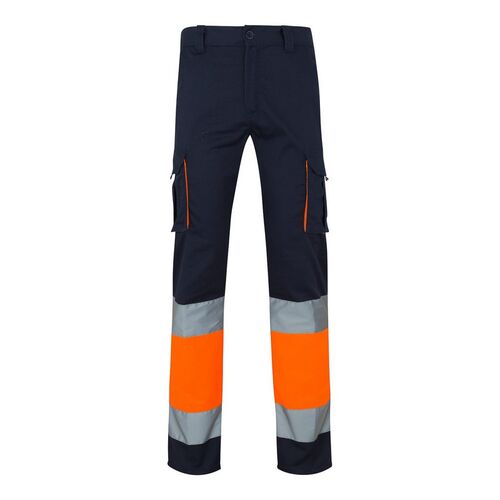 Pantaln stretch de alta visibilidad bicolor Azul Marino / Naranja Fluor (1/19) Talla S