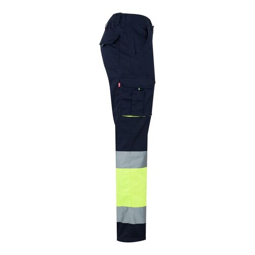 Pantalón stretch de alta visibilidad bicolor Azul Marino / Amarillo Fluor (60) Talla XL