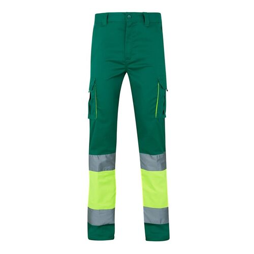 Pantalón elástico de alta visibilidad bicolor Verde / Amarillo Flúor (120) Talla S