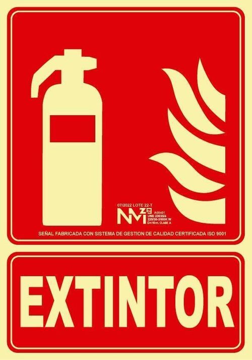 Señal BIE EXTINTOR. CLASE B (PVC 0'7 mm) Tamaño 210x300 mm
