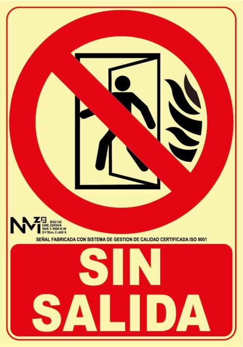 Señal BIE SIN SALIDA. CLASE B (PVC 0''7 mm) Tamaño 210x300 mm
