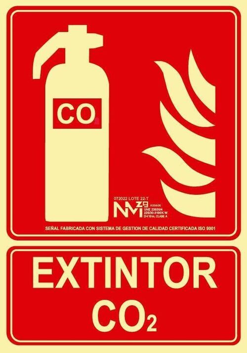 Señal BIE EXTINTOR CO2. CLASE B (PVC 0'7 mm) Tamaño 210x300 mm