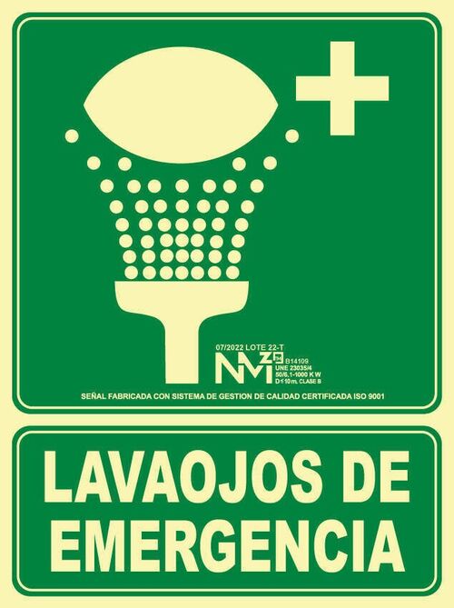 Señal de evacuación LAVAOJOS DE EMERGENCIA. CLASE B (PVC 0'7 mm) Tamaño 210x300 mm