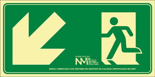 Señal de evacuación SALIDA ABAJO IZQUIERDA. CLASE B (PVC 0'7 mm) Tamaño 320X160 mm