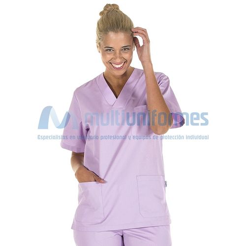 Blusa sanitaria cuello pico (123) Lila Talla XL