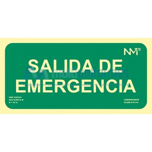 Seal de evacuacin SALIDA DE EMERGENCIA. CLASE B (PVC 0'7 mm) Tamao 300x150 mm