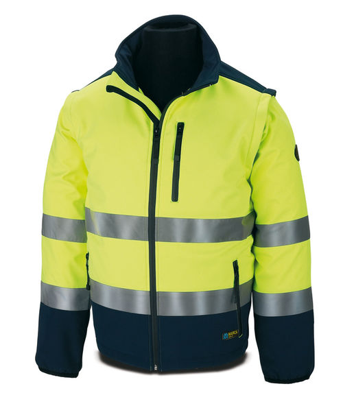 Cazadora tipo SOFT-SHELL. Bicolor con Mangas desmontables Azul Marino / Amarillo Fluor (60) Talla S