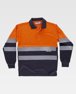 Polo de alta visibilidad de manga larga Naranaja Flor / Azul Marino (210) Talla S