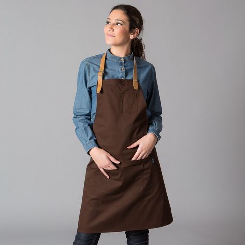 Delantal con peto denim y cinta de cuero (147) Chocolate Talla nica