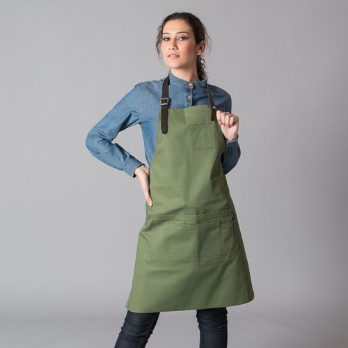 Delantal con peto denim y cinta de cuero (154) Verde Musgo Talla nica